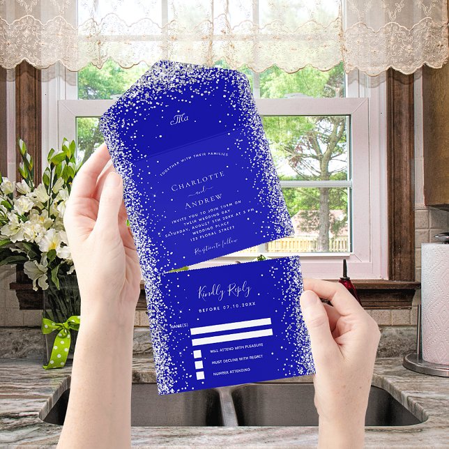 Casamento rsvp de prata branca azul (Criador carregado)