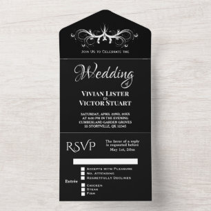 Casamento Rsvp de três dobras preto e branco cláss