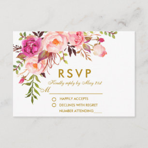 Casamento RSVP Dourado Cor Floral de Água Rosa
