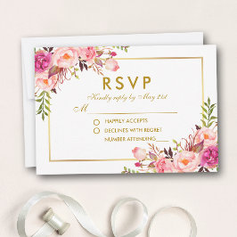 Casamento RSVP Dourado de Blush Floral com Cor Flo