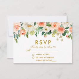 Casamento RSVP Dourado de Coral Floral de Watercol