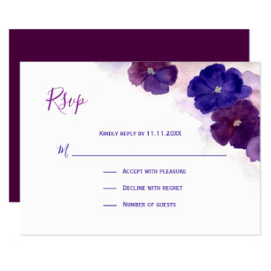 Casamento RSVP Floral de Cor Azul Roxo