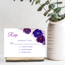 Casamento RSVP Floral de Cor Azul Roxo
