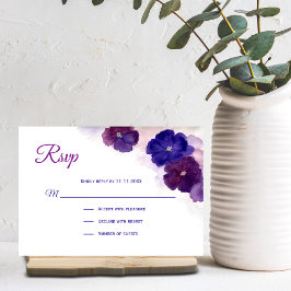 Casamento RSVP Floral de Cor Azul Roxo