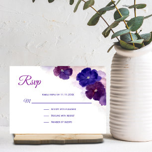 Casamento RSVP Floral de Cor Azul Roxo