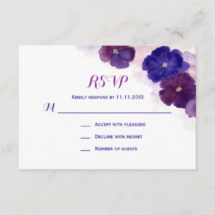 Casamento RSVP Floral de Cor Azul Roxo