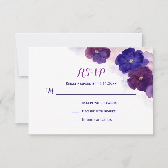 Casamento RSVP Floral de Cor Azul Roxo (Frente)