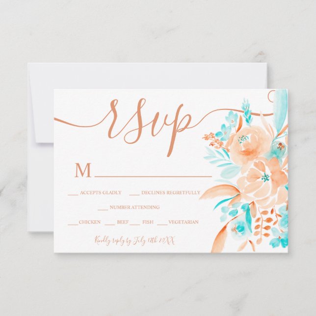 Casamento rsvp floral de coral de praia (Frente)