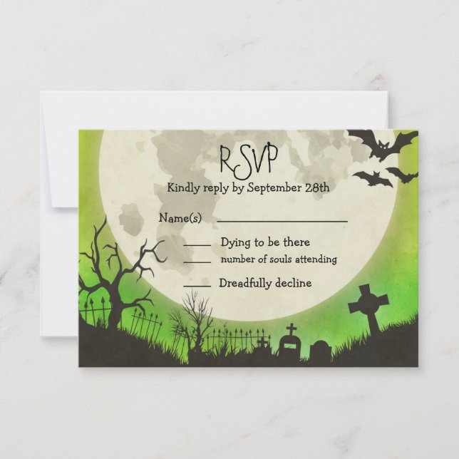 Casamento RSVP Halloween - verde com lua de cheio (Frente)