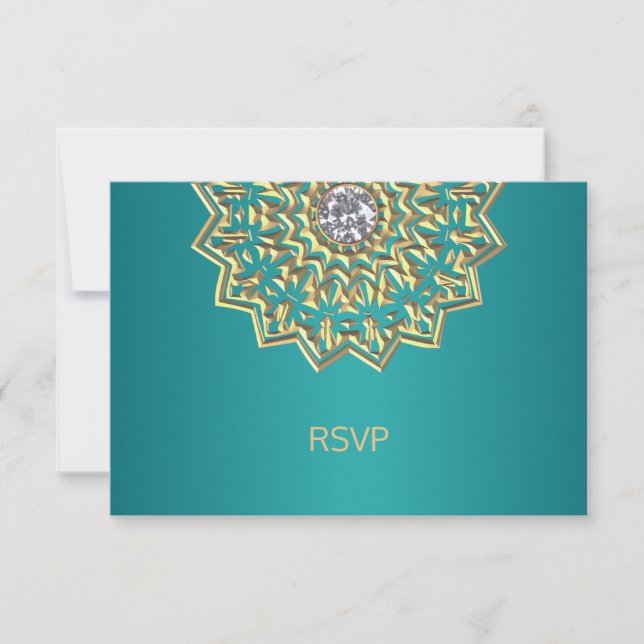 Casamento RSVP Mandala Indiano Azul Turquesa Doura (Frente)
