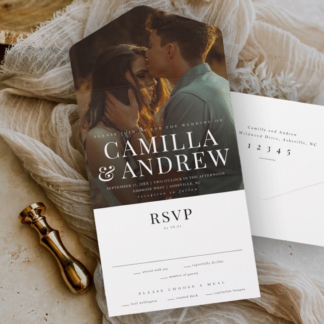 Casamento RSVP Moderno com Foto Elegante e Estilos (Criador carregado)