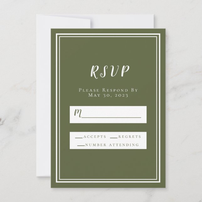 Casamento RSVP Olive Green Simple Chic Minimalista (Frente)