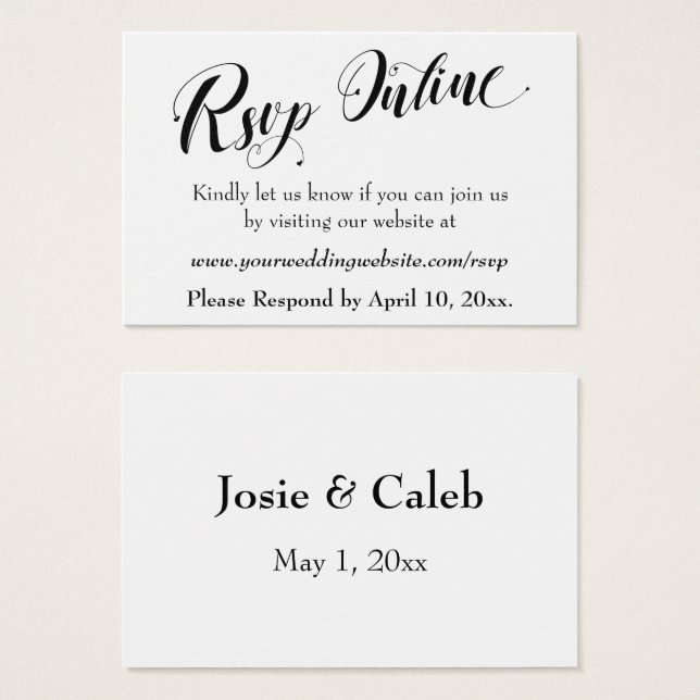 Casamento RSVP Online Inserir Script Preto, Branco (Frente & Verso)