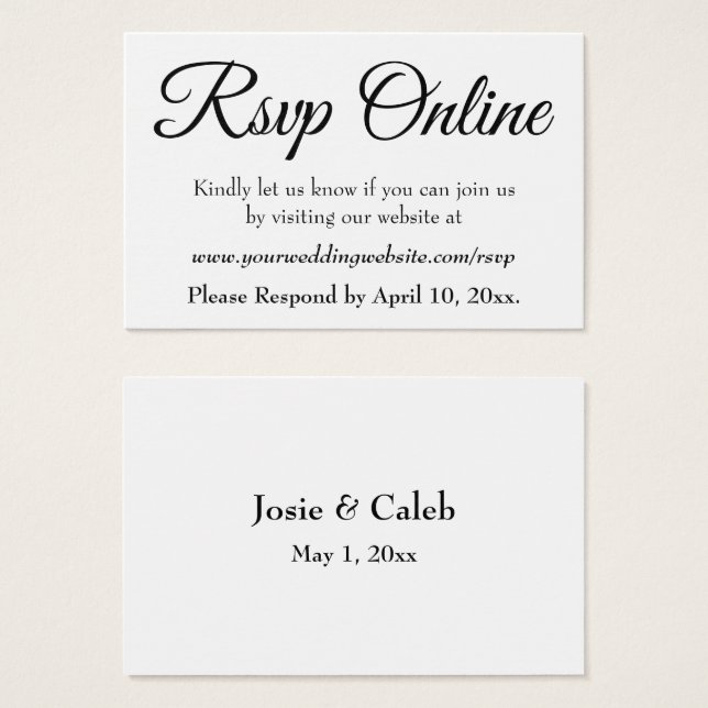 Casamento RSVP Online Inserir Script Preto, Branco (Frente & Verso)