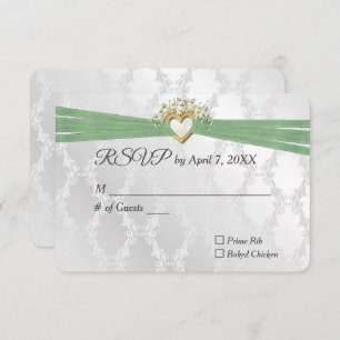 Casamento RSVP Sage Ribbon Em Coração Em Satin