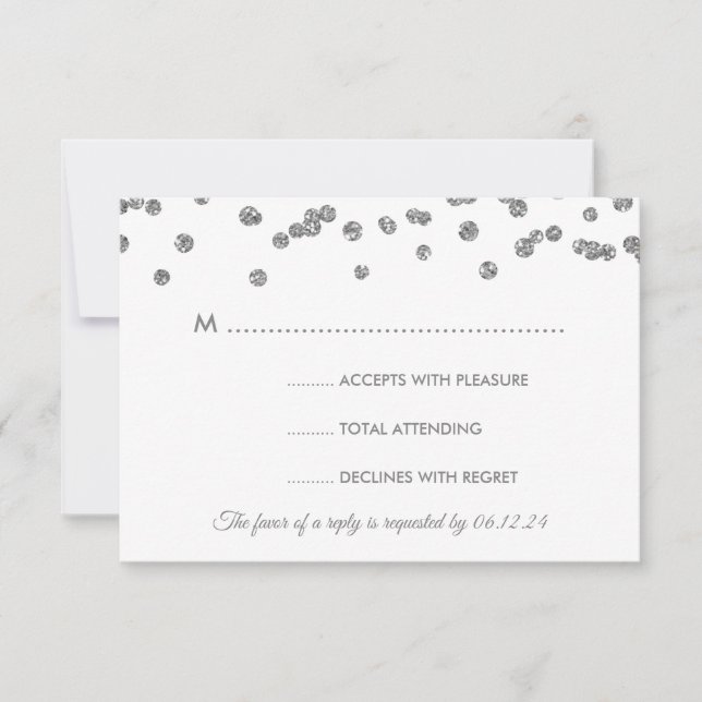 Casamento RSVP Silver Faux Glitter Confetti (Frente)