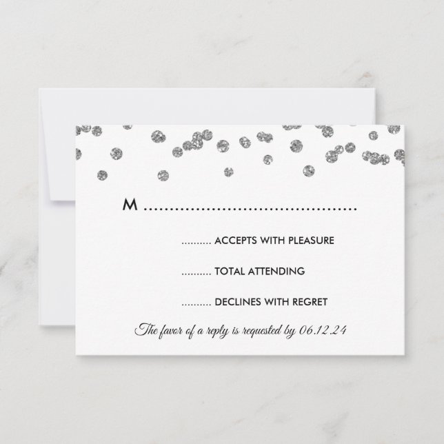 Casamento RSVP Silver Faux Glitter Confetti Black (Frente)