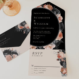 Casamento RSVP Simples de Blush Preto Vintage Góti