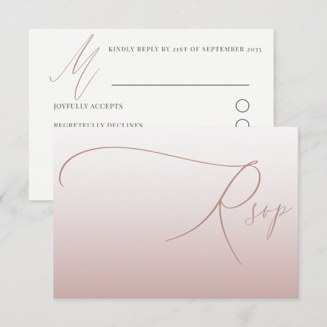 Casamento RSVP Simples Elegante em Dourado Rosa (Frente/Verso)