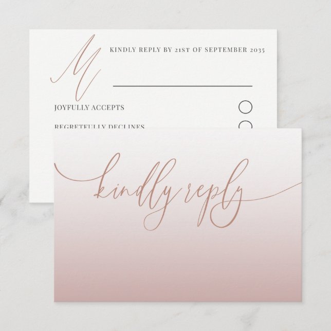 Casamento RSVP Simples Elegante em Dourado Rosa (Frente/Verso)