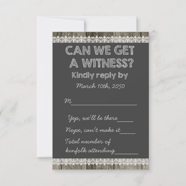 Casamento Russo de Chalkboard do Barn Wood RSVP (Frente)