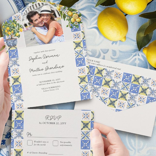 Casamento Russo do Lemon Grove e RSVP (Trifold Wedding Invitation with Photo from the Lemon Grove Wedding Collection by Darling & May)