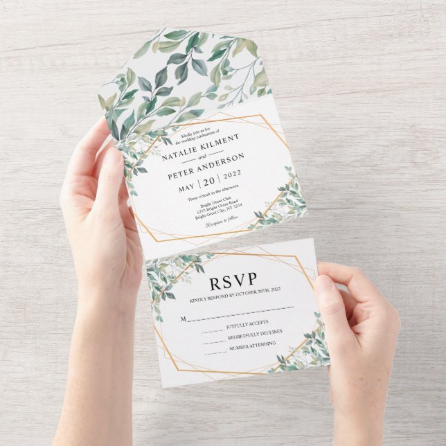 Casamento Russo Dourado Elegante Eucalyptus Greene (Aba destacável)