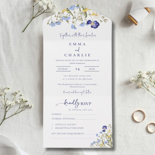 Casamento Russo Elegante De Flores Selvagens (Elegant Wildflowers Calligraphy Rustic Wedding All In One Invitation)