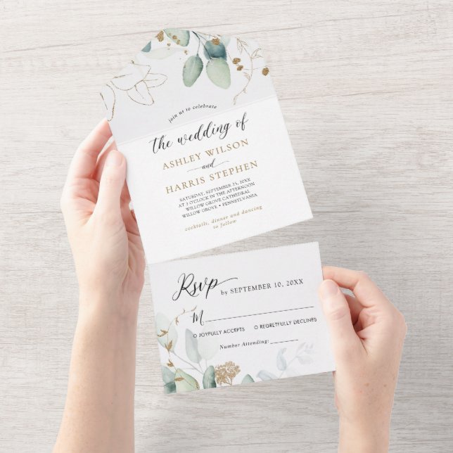 Casamento Russo Eucalyptus Dourado Greenerase (Aba destacável)