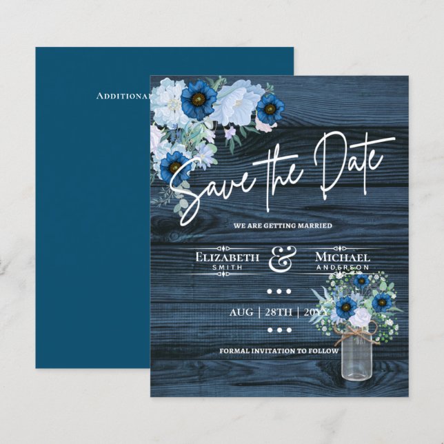 Casamento Russo Floral Azul com Marinho de Orçamen (Frente/Verso)