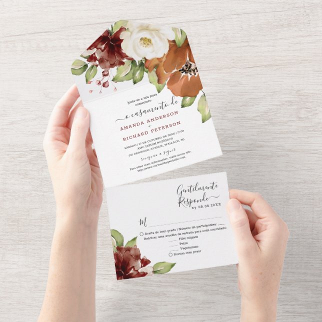 Casamento Russo Português Em Um Convite (Aba destacável)