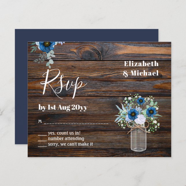 Casamento Russo RSVP Blue-Floral (Frente/Verso)