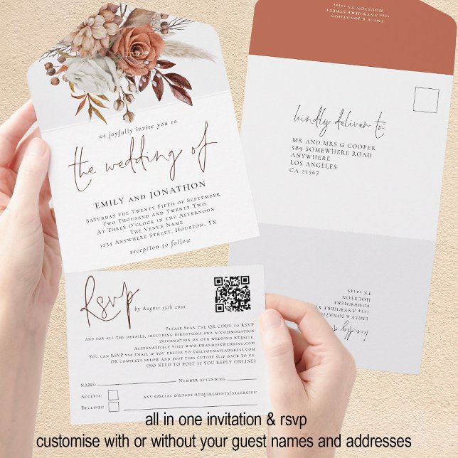 Casamento Rustic Autumn Florals QR Code Script (All in one invitaion and rsvp - customise with or without your individual guest names and addresses)