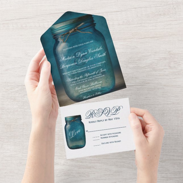 Casamento Rustic Blue Mason Jar Country (Tearaway)