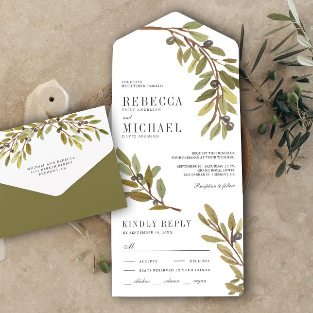 Casamento Rustic Botanical Watercolor Olive Branch (Criador carregado)