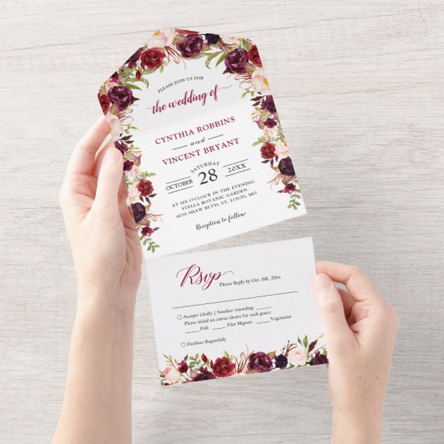 Casamento Rustic Burgundy Red Floral (Não é necess (Tearaway)