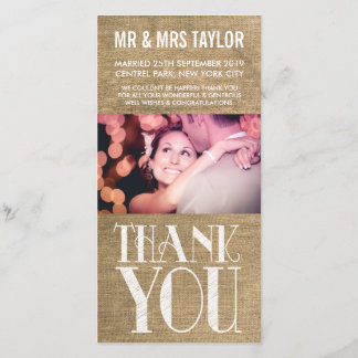 Casamento Rustic Burlap Obrigado Cartões com fotos