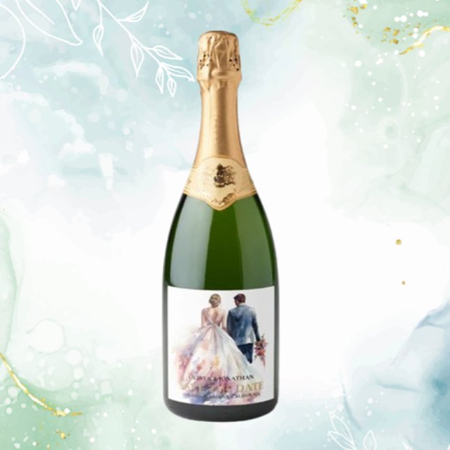 Casamento Rustic Classic Boho Floral (Add a heartfelt touch to your celebration with this rustic boho floral sparkling wine label)