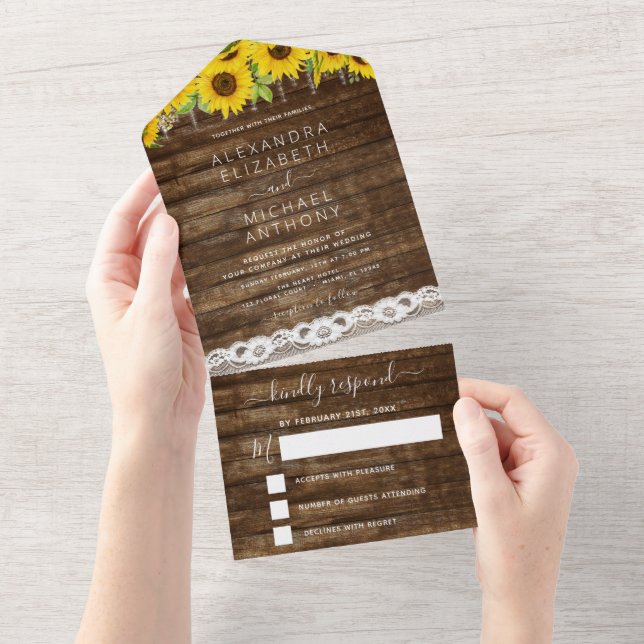 Casamento Rustic Farmhouse Sunflower Lace (Aba destacável)