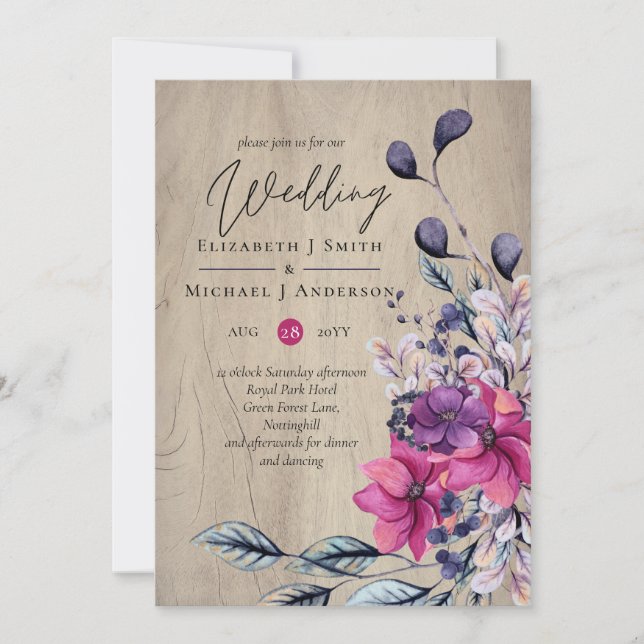 Casamento Rustic Fuchsia Floral Woodland (Frente)