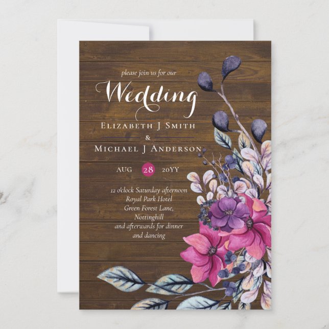 Casamento Rustic Fuchsia Floral Woodland (Frente)