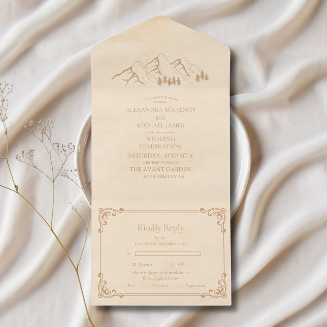Casamento Rustic Green Pine Woods Mountain Sketch (Criador carregado)