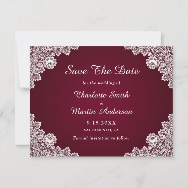 Casamento Rustic Lace Burgundy Salve Os Cartões De (Frente)