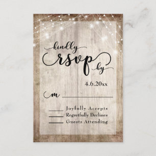 Casamento Rustic Light Brown Wood & Lights RSVP 1