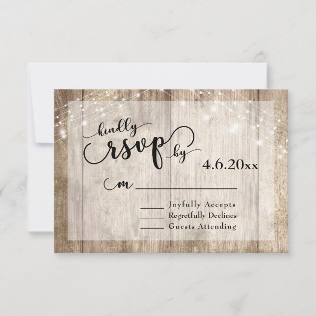 Casamento Rustic Light Brown Wood & Lights RSVP 2 (Frente)
