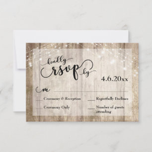 Casamento Rustic Light Brown Wood & Lights RSVP 3