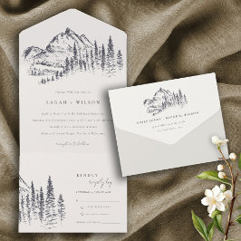 Casamento Rustic Marinho Pine Woods Mountain Sketc
