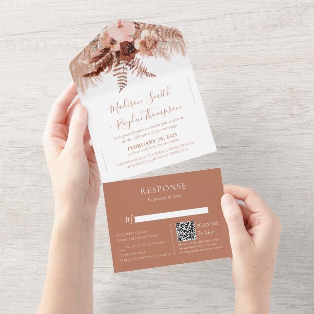 Casamento Rustic QR Code Terracotta Pampas Grass (Aba destacável)