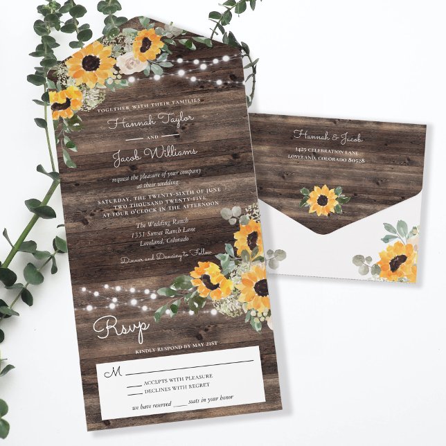 Casamento Rustic Sunflower Eucalyptus com RSVP (Criador carregado)
