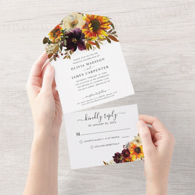 Casamento Rustic Sunflower Red Floral Watercolor (Aba destacável)